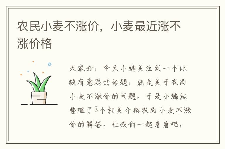 农民小麦不涨价，小麦最近涨不涨价格