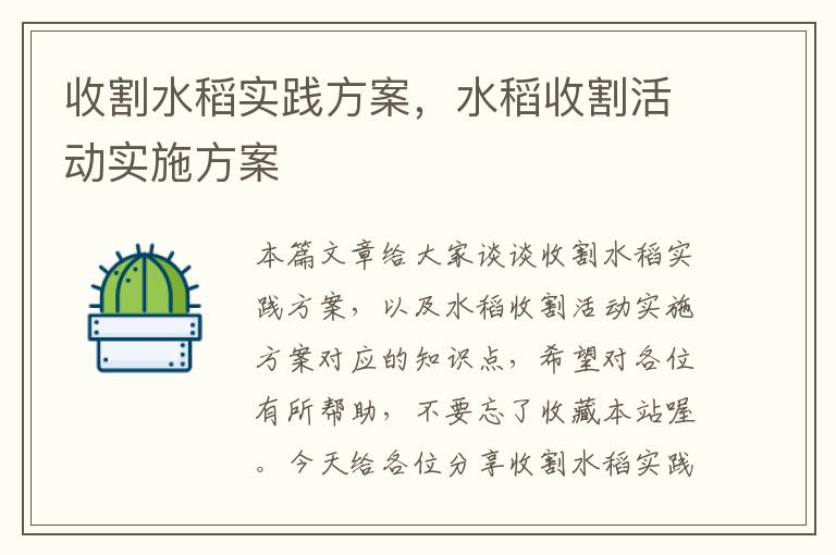 收割水稻实践方案，水稻收割活动实施方案