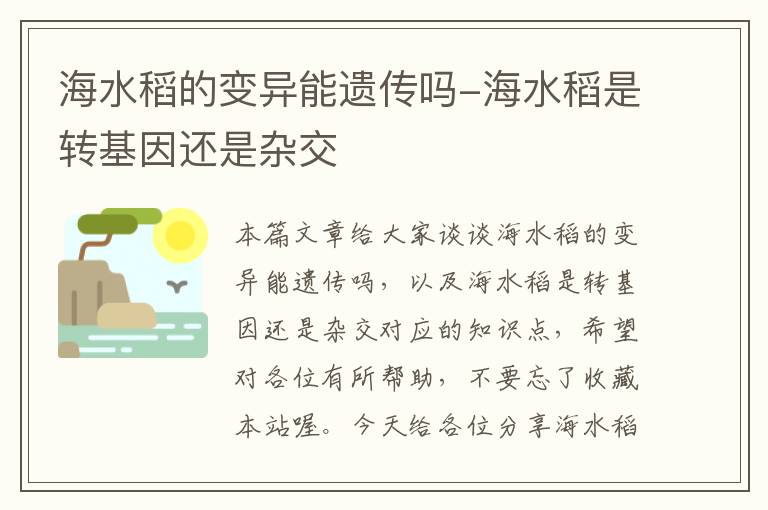 海水稻的变异能遗传吗-海水稻是转基因还是杂交