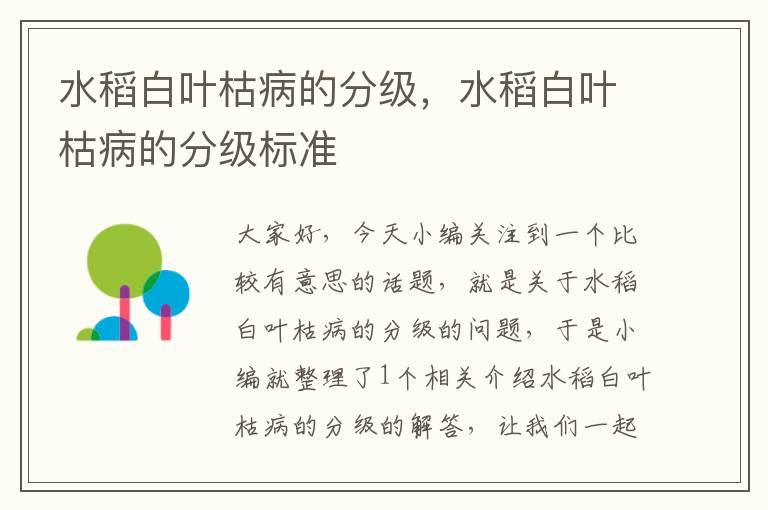 水稻白叶枯病的分级，水稻白叶枯病的分级标准