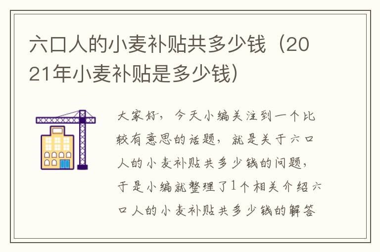 六口人的小麦补贴共多少钱（2021年小麦补贴是多少钱）