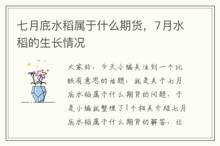 七月底水稻属于什么期货，7月水稻的生长情况