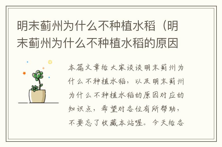 明末蓟州为什么不种植水稻（明末蓟州为什么不种植水稻的原因）