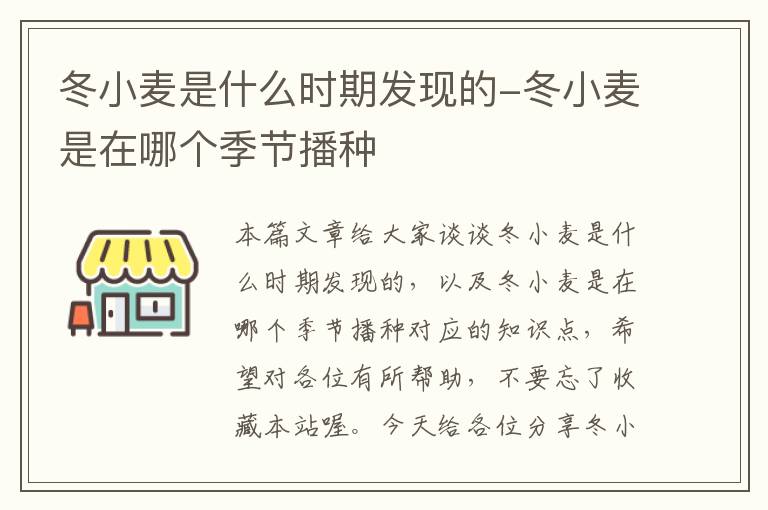 冬小麦是什么时期发现的-冬小麦是在哪个季节播种