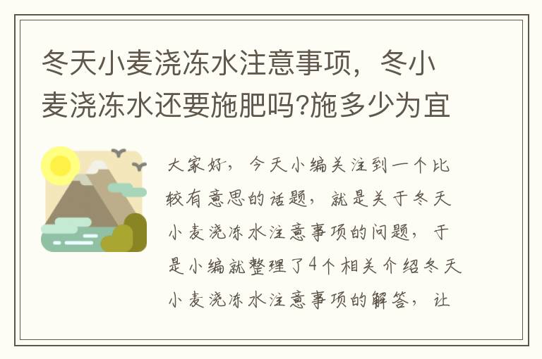 冬天小麦浇冻水注意事项，冬小麦浇冻水还要施肥吗?施多少为宜