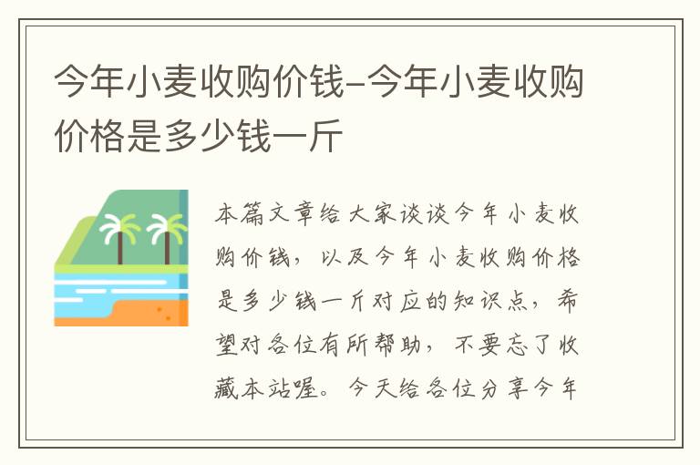 今年小麦收购价钱-今年小麦收购价格是多少钱一斤