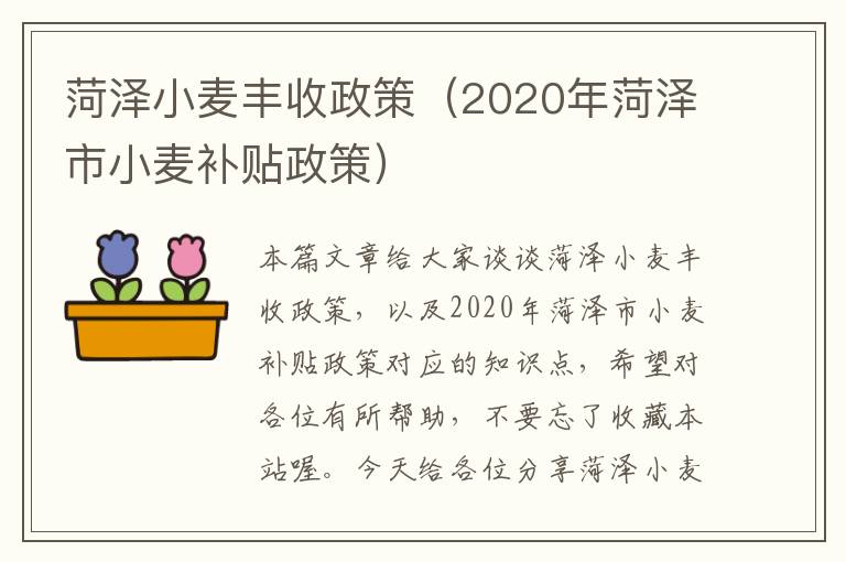 菏泽小麦丰收政策（2020年菏泽市小麦补贴政策）