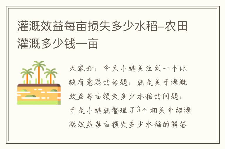 灌溉效益每亩损失多少水稻-农田灌溉多少钱一亩