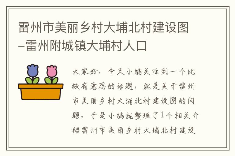 雷州市美丽乡村大埔北村建设图-雷州附城镇大埔村人口