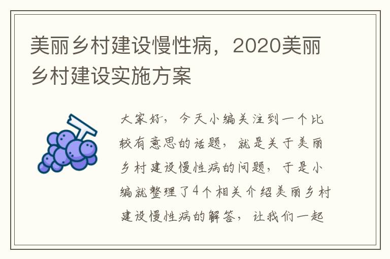 美丽乡村建设慢性病，2020美丽乡村建设实施方案