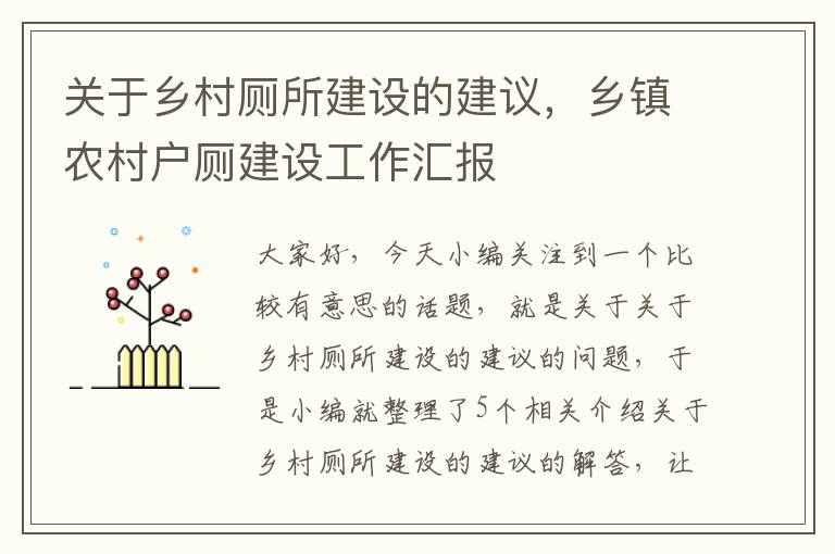 关于乡村厕所建设的建议，乡镇农村户厕建设工作汇报