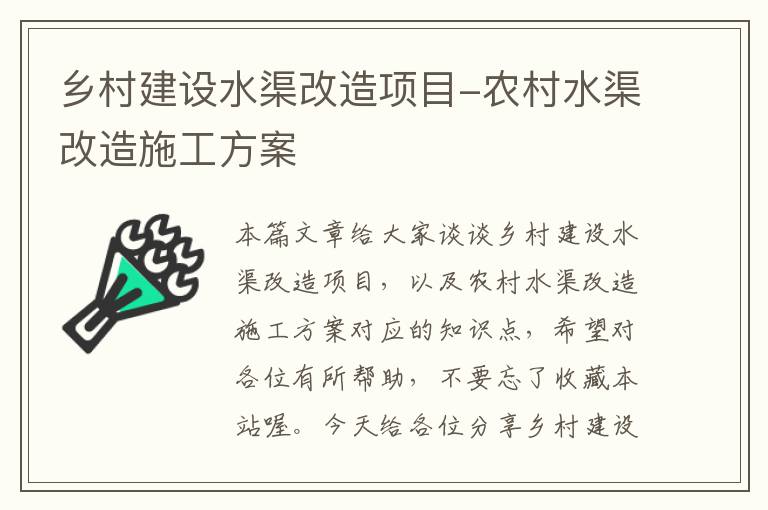 乡村建设水渠改造项目-农村水渠改造施工方案