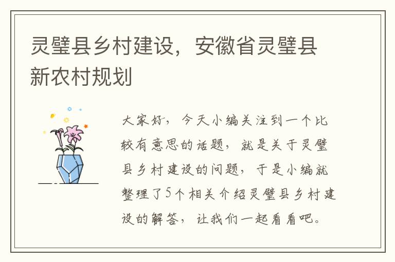 灵璧县乡村建设，安徽省灵璧县新农村规划