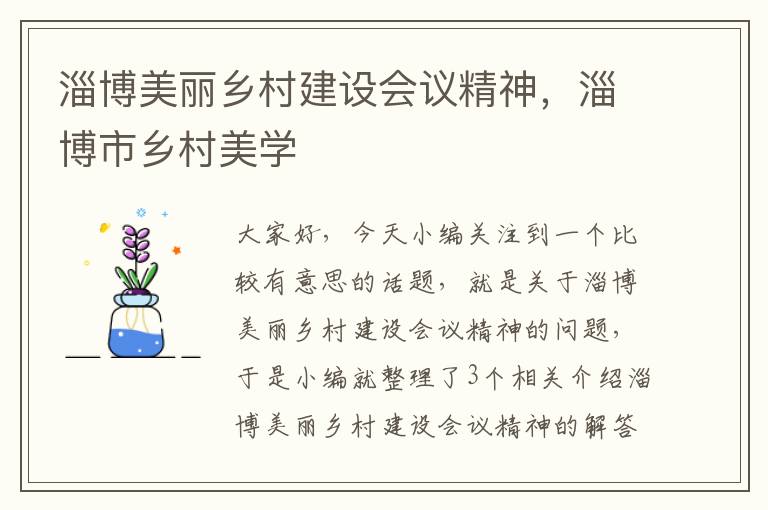 淄博美丽乡村建设会议精神，淄博市乡村美学