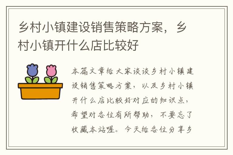 乡村小镇建设销售策略方案，乡村小镇开什么店比较好