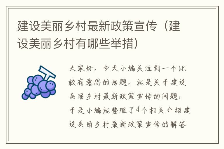 建设美丽乡村最新政策宣传（建设美丽乡村有哪些举措）