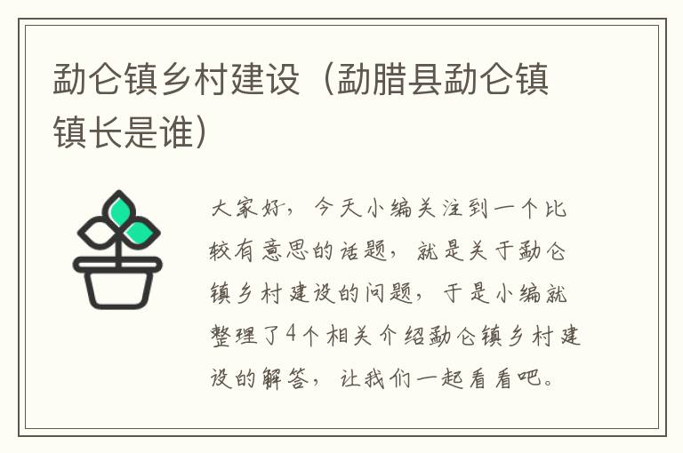 勐仑镇乡村建设（勐腊县勐仑镇镇长是谁）