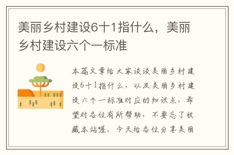 美丽乡村建设6十1指什么，美丽乡村建设六个一标准