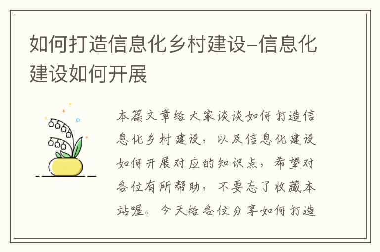 如何打造信息化乡村建设-信息化建设如何开展