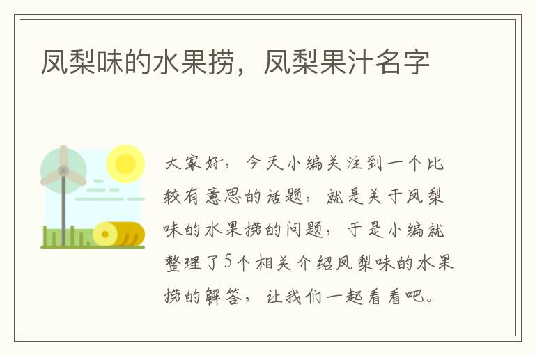 凤梨味的水果捞，凤梨果汁名字