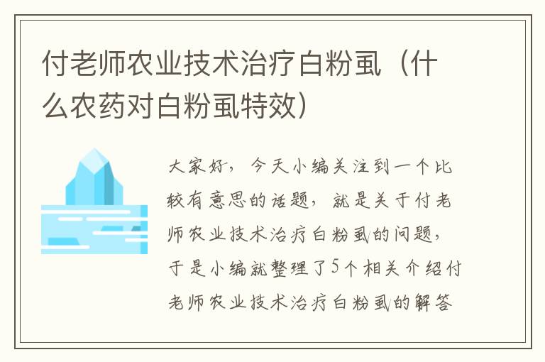 付老师农业技术治疗白粉虱（什么农药对白粉虱特效）