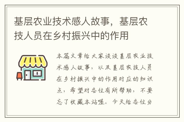 基层农业技术感人故事，基层农技人员在乡村振兴中的作用