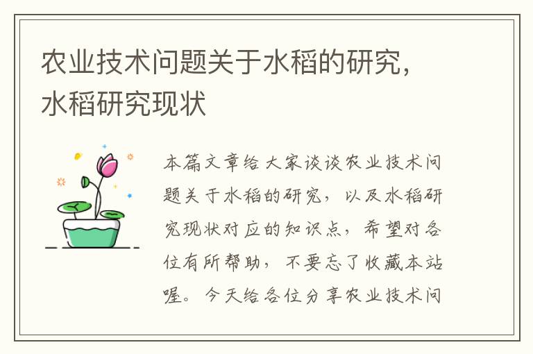 农业技术问题关于水稻的研究，水稻研究现状