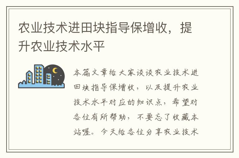 农业技术进田块指导保增收，提升农业技术水平