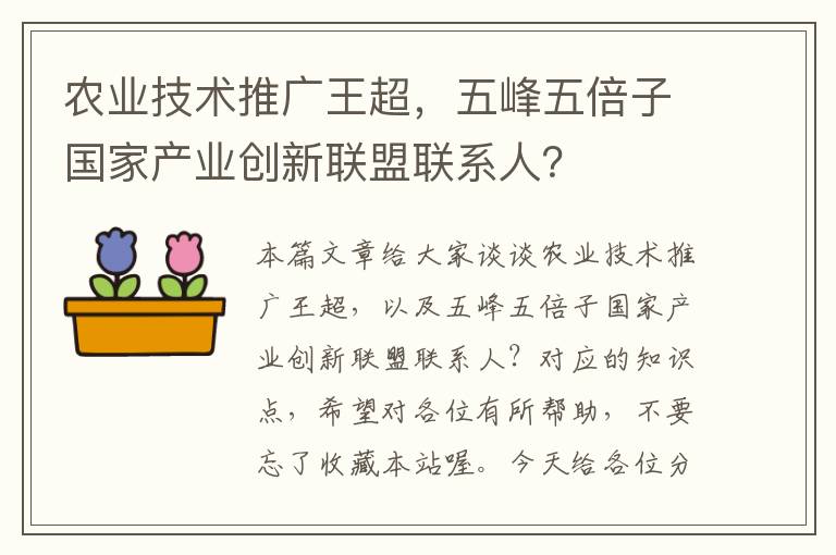 农业技术推广王超，五峰五倍子国家产业创新联盟联系人？