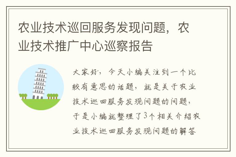 农业技术巡回服务发现问题，农业技术推广中心巡察报告