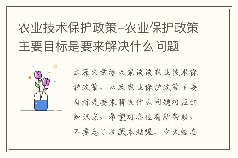 农业技术保护政策-农业保护政策主要目标是要来解决什么问题