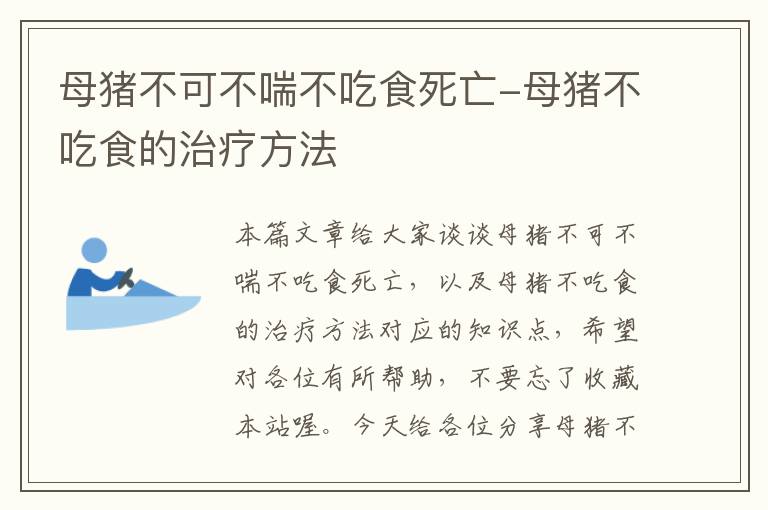 母猪不可不喘不吃食死亡-母猪不吃食的治疗方法