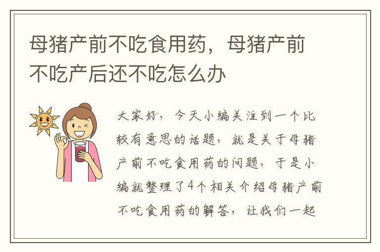 母猪产前不吃食用药，母猪产前不吃产后还不吃怎么办