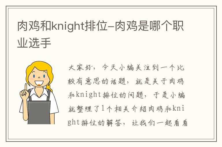 肉鸡和knight排位-肉鸡是哪个职业选手