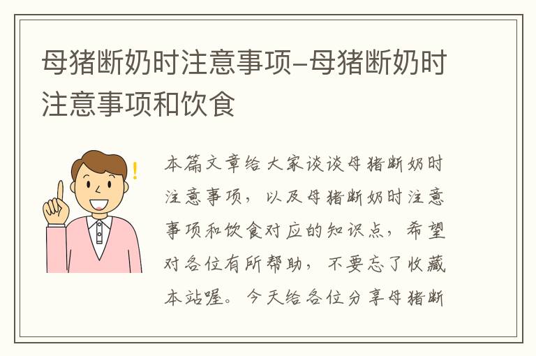 母猪断奶时注意事项-母猪断奶时注意事项和饮食