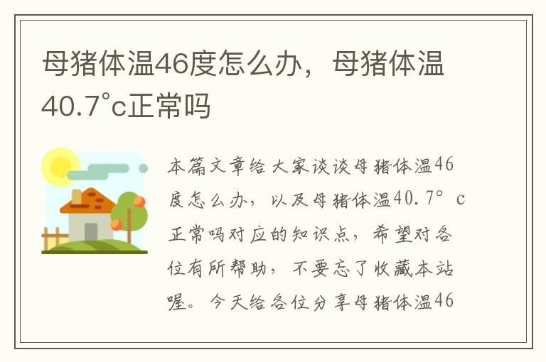 母猪体温46度怎么办，母猪体温40.7°c正常吗