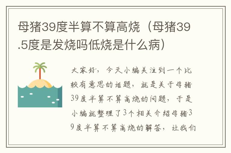 母猪39度半算不算高烧（母猪39.5度是发烧吗低烧是什么病）