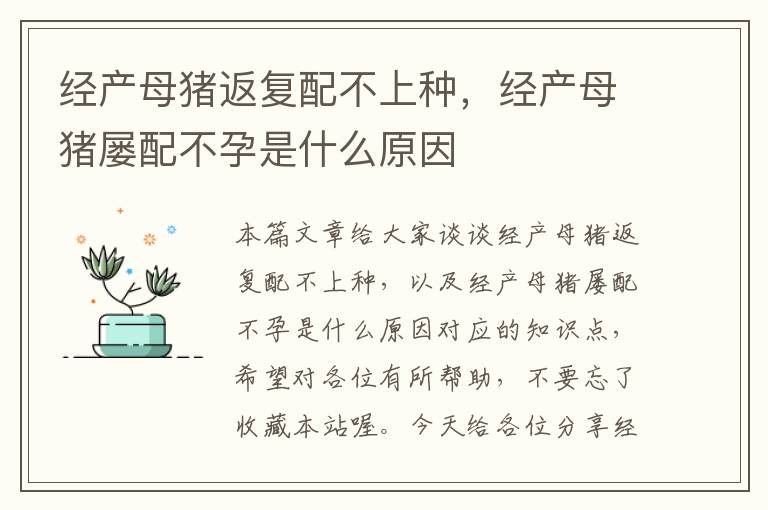 经产母猪返复配不上种，经产母猪屡配不孕是什么原因