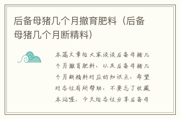 后备母猪几个月撤育肥料（后备母猪几个月断精料）