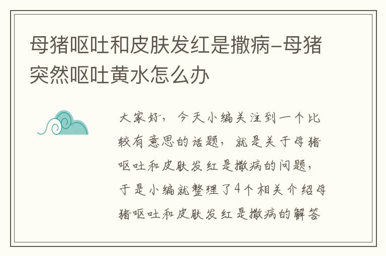 母猪呕吐和皮肤发红是撒病-母猪突然呕吐黄水怎么办