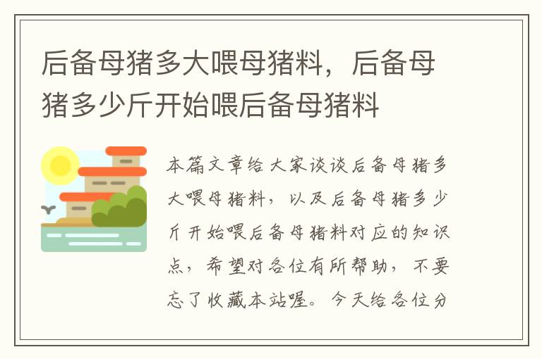 后备母猪多大喂母猪料，后备母猪多少斤开始喂后备母猪料