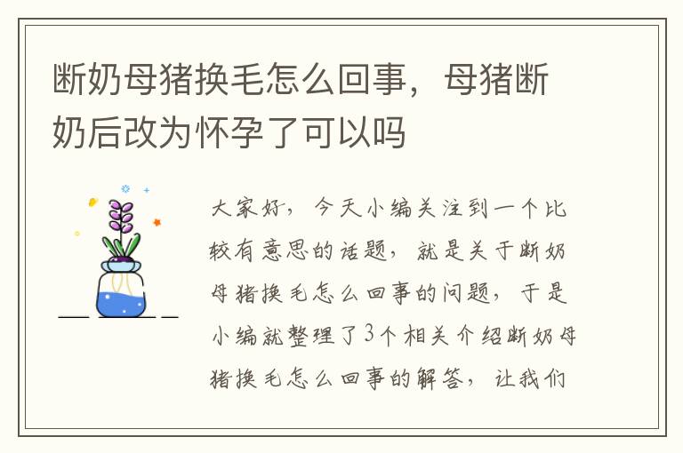 断奶母猪换毛怎么回事，母猪断奶后改为怀孕了可以吗