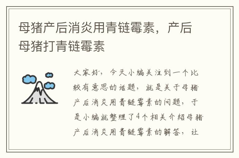 母猪产后消炎用青链霉素，产后母猪打青链霉素