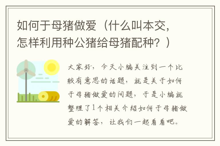 如何于母猪做爱（什么叫本交，怎样利用种公猪给母猪配种？）