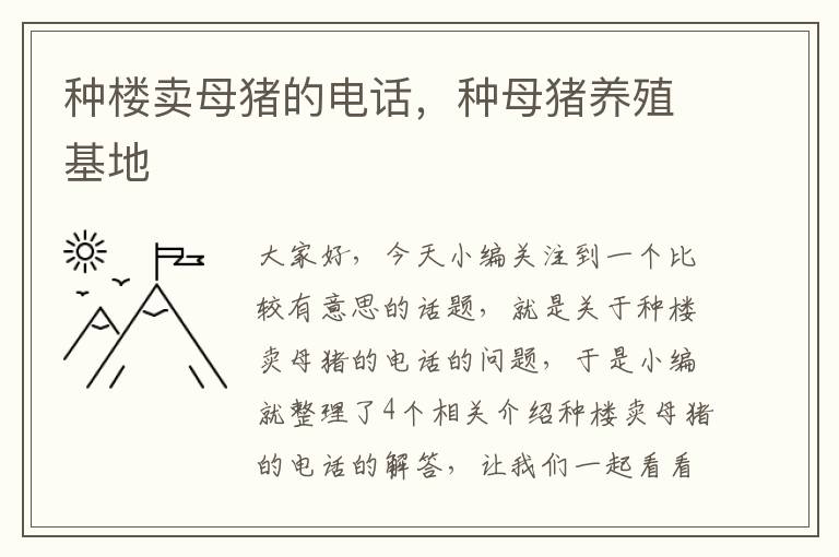 种楼卖母猪的电话，种母猪养殖基地