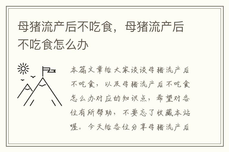 母猪流产后不吃食，母猪流产后不吃食怎么办