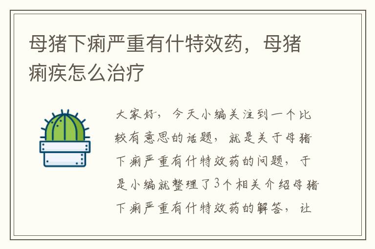 母猪下痢严重有什特效药，母猪痢疾怎么治疗