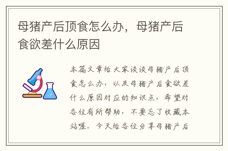 母猪产后顶食怎么办，母猪产后食欲差什么原因