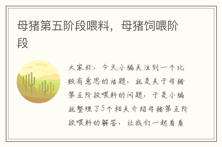 母猪第五阶段喂料，母猪饲喂阶段