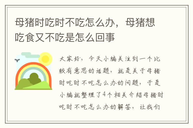 母猪时吃时不吃怎么办，母猪想吃食又不吃是怎么回事